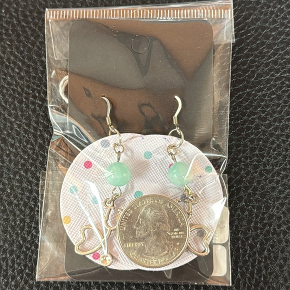 Handmade polka dotted faux leather earrings with stethoscopes - Picture 2 of 3